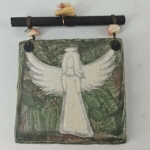 Vintage Jeremy Diller raku pottery angel tile wall decor Art with Heart